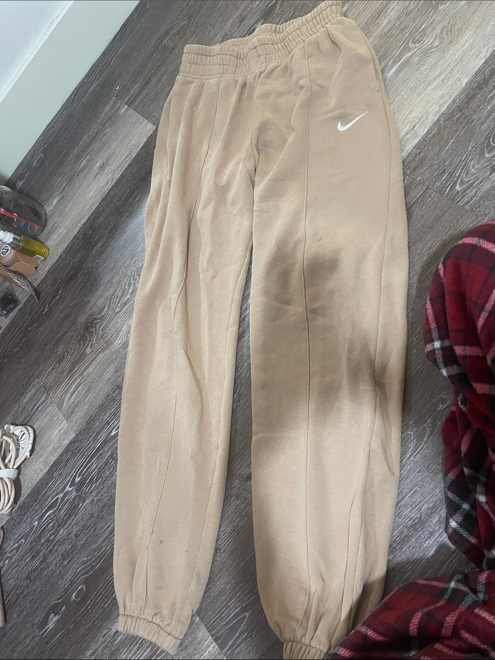 Nike Tan Track Joggers with White Swoosh